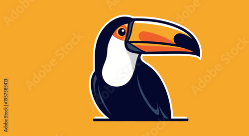 Stylized toucan illustration on yellow background commercial design element