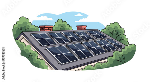 Solar Panels on House Roof for Renewable Energy