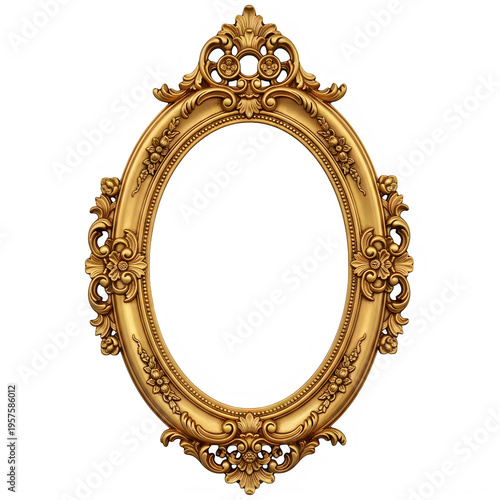A golden ornate oval frame isolated on transparent background