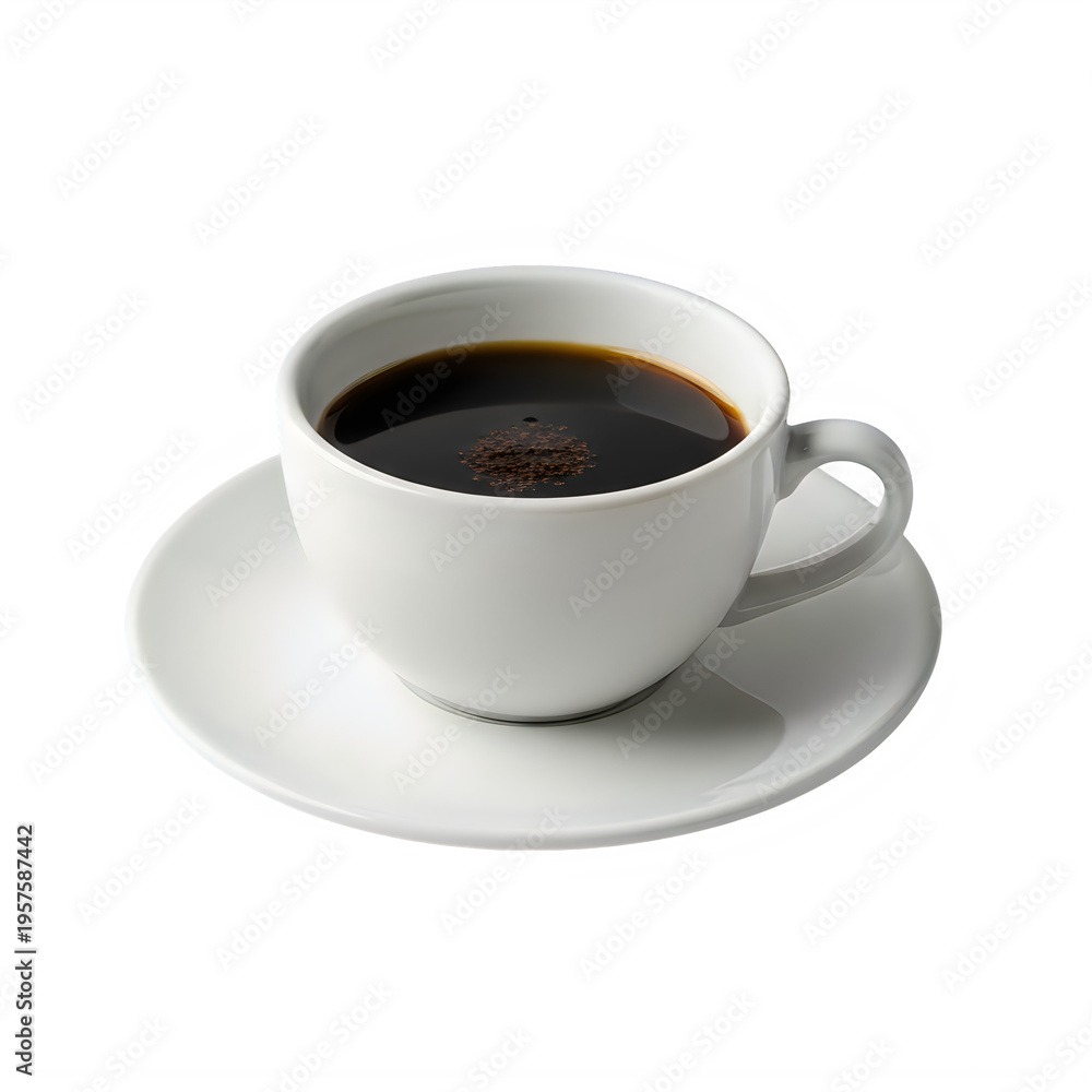Fototapeta premium A white cup of coffee on a saucer isolated png on white background