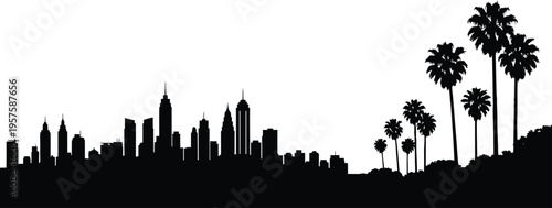City skyline with palm trees on a hill  urban landscape silhouette  tropical getaway