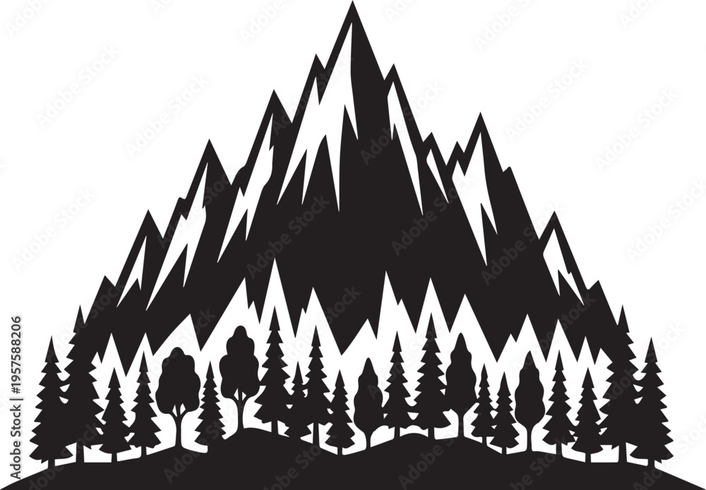 Fototapeta premium Peak Mountain and Forest Silhouettes Design