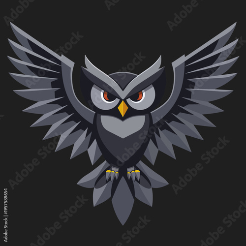 Stylized owl illustration with extended wings on black background