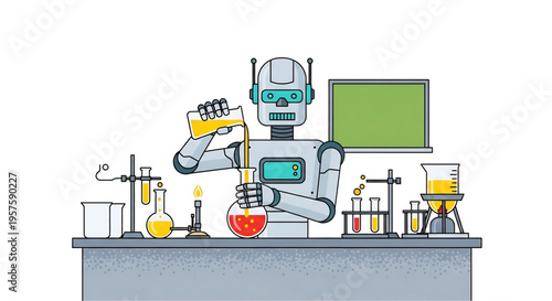 Robot working in a laboratory conducting scientific experiments.