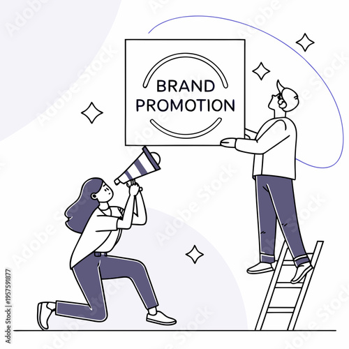 Two people promoting a brand with a sign