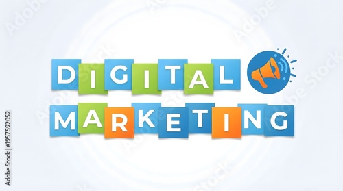 Digital Marketing Concept Written in Colorful Toy Blocks on White Background