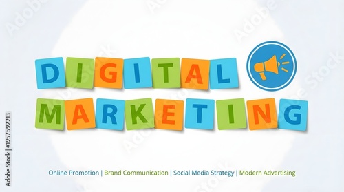 Close Up of Digital Marketing Word on Colorful Alphabet Blocks