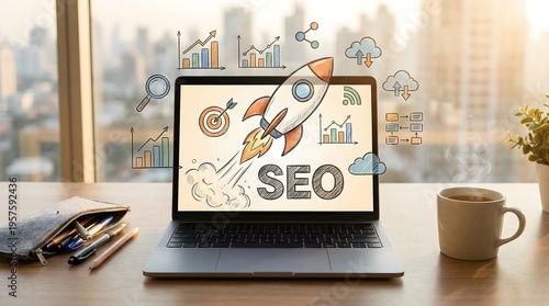 Digital Marketing Strategy and SEO Growth Performance on Computer Screen