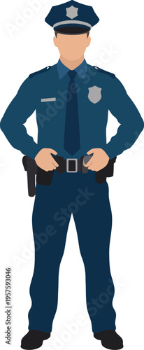 Policeman figure in uniform stands ready for security and public safety.