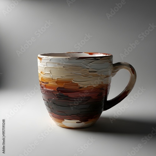 Artistic Impasto Painted Coffee Mug on Neutral Background