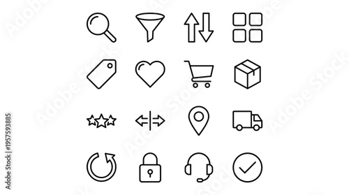 Set of 16 E-commerce Line Icons Vector