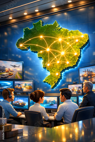 Brazil map with illuminated connections displayed prominently