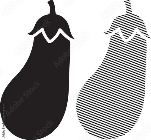 Dual visual representation of an eggplant with contrasting textures and shading techniques