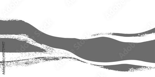 Abstract grey ink wash wave background with textured organic brush strokes, minimalist zen landscape banner design