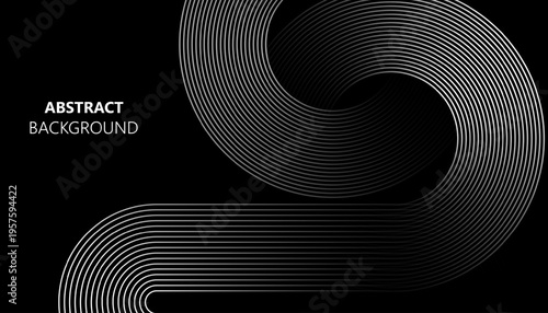 Abstract black background with smooth flowing curved silver lines, modern geometric wave pattern, elegant minimal futuristic design for branding, presentations, and digital graphics.