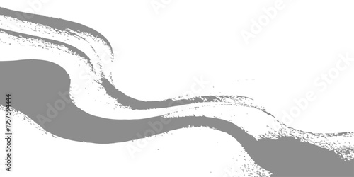 Abstract grey ink wash wave background with textured organic brush strokes, minimalist zen landscape banner design