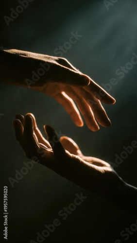 Emotive Image of Two Hands Reaching Out with Soft Lighting Symbolizing Connection, Support, and Empathy
