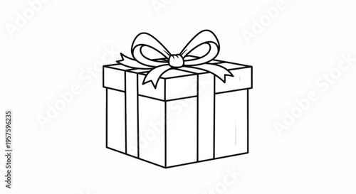 Outline drawing of a festive gift box with a decorative bow, symbolizing celebration, generosity, and thoughtful gestures for special occasions and holidays