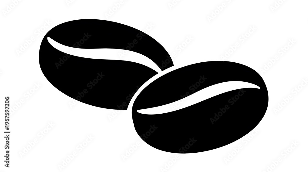 Obraz premium Minimalist Black Coffee Beans Icon Design on White Background - Simple Graphic Element for Beverage and Cafe Concepts