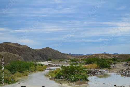 landscape with river and mountains water on ground