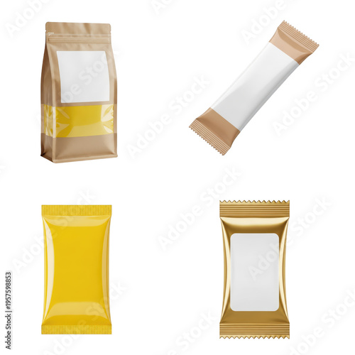 Wallpaper Mural Four colorful packaged food items illustration, isolated on transparent cutout set png. Torontodigital.ca