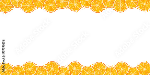 Wide horizontal orange slices border frame background in flat vector style