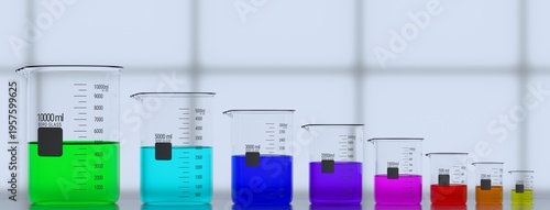 Cuadro en lienzo Family of laboratory graduated beakers, each containing a different colored conc