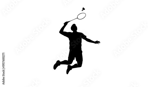 Badminton player silhouette set with jump smash and action poses vector illustration isolated on white background