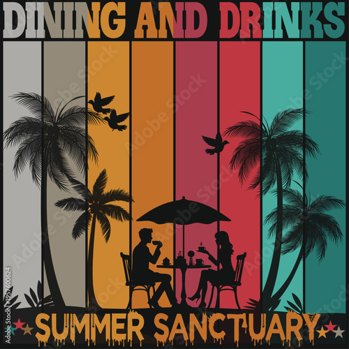 Vibrant Summer Outdoor Dining Area with Drinks and Lush Greenery