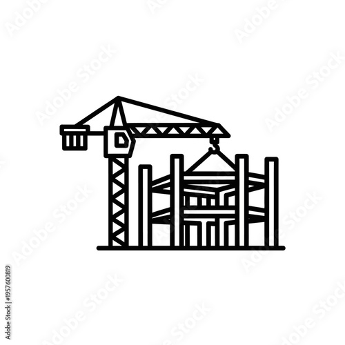 Modern house renovation logo with wrench and hammer tools, isolated white background.