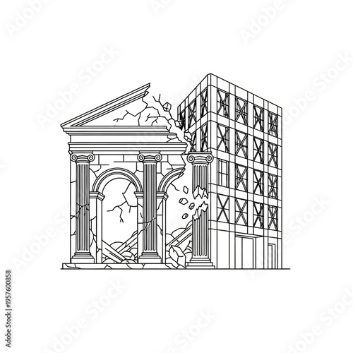 Modern house renovation logo with wrench and hammer tools, isolated white background.