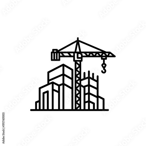 Modern house renovation logo with wrench and hammer tools, isolated white background.