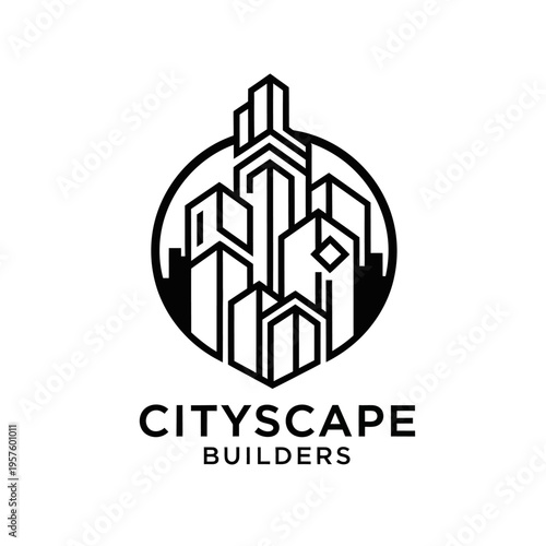 Modern house renovation logo with wrench and hammer tools, isolated white background.