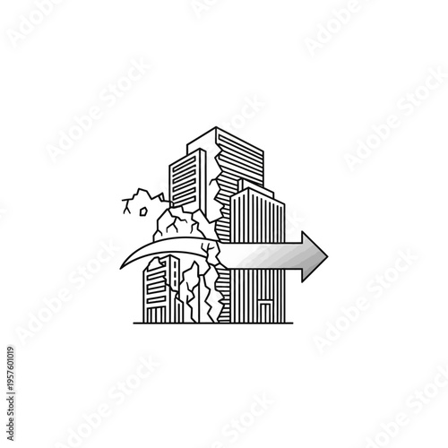 Modern house renovation logo with wrench and hammer tools, isolated white background.