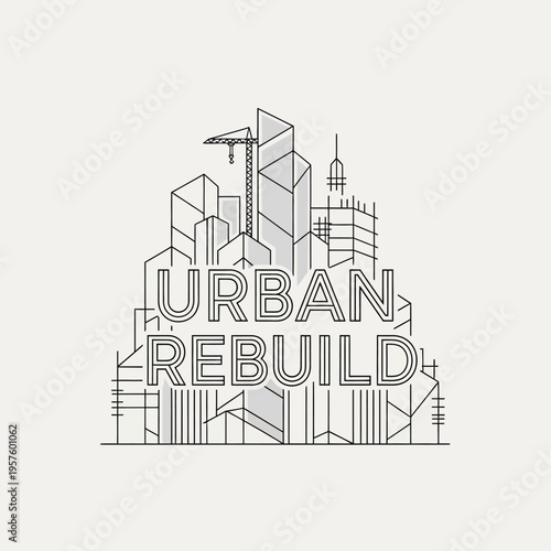 Modern house renovation logo with wrench and hammer tools, isolated white background.