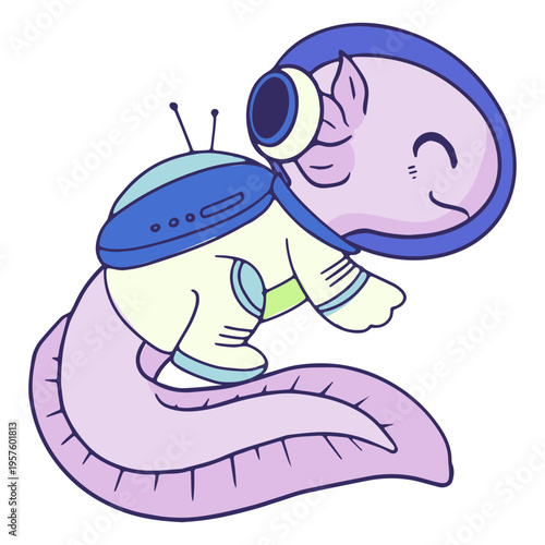 Astronaut axolotl cartoon