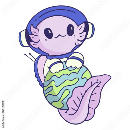 Astronaut axolotl cartoon with globe