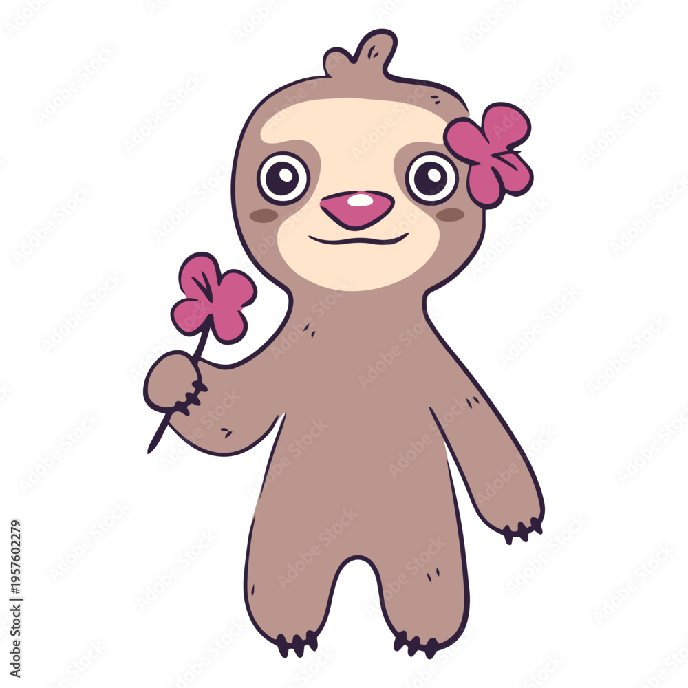 Naklejka premium Cute sloth flower animal