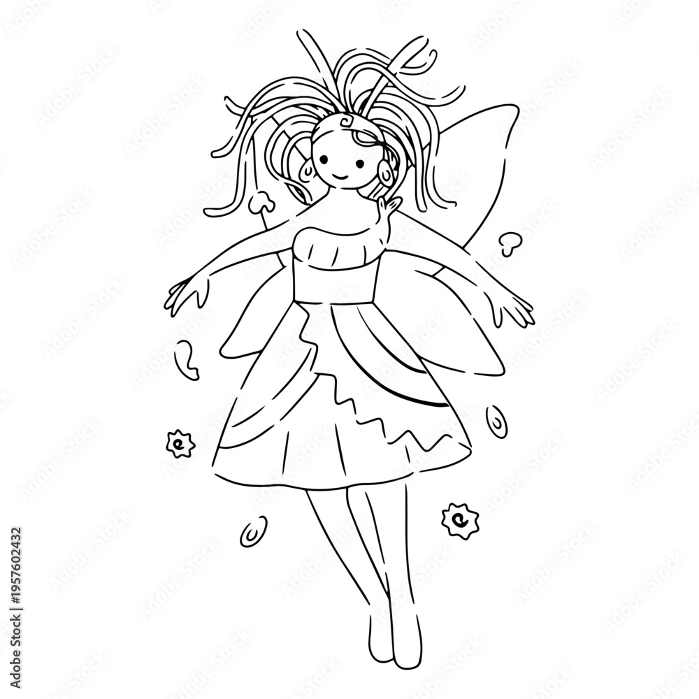 Fototapeta premium Fairy ramen line art creature