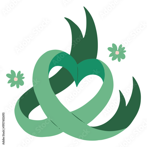 Flower heart green ribbon