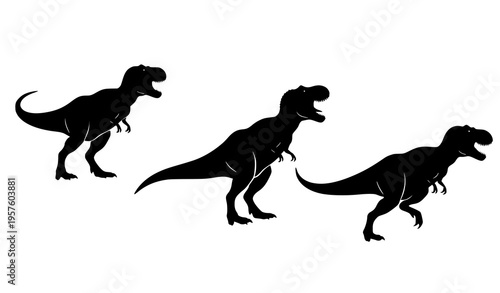 Minimal Tyrannosaurus Rex silhouette vector set prehistoric dinosaur icons isolated on white