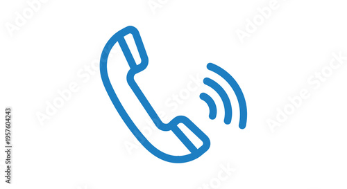 A simple blue line drawing depicts a telephone handset with incoming call waves high quality professional