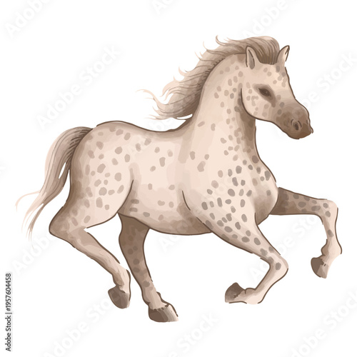 White dotted horse running