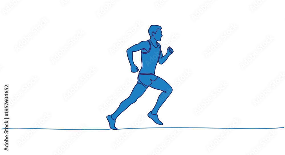 Fototapeta premium A blue line drawing depicts a male figure in motion actively running forward high quality professional