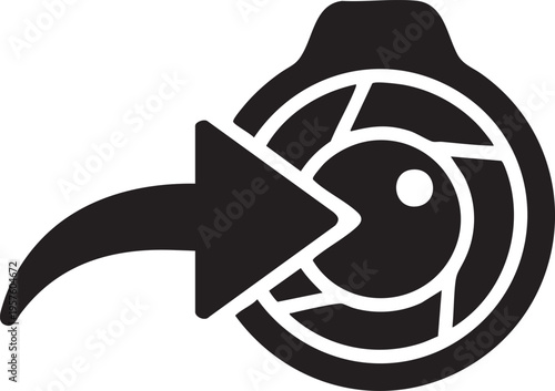 Black and white icon of a turbocharger or centrifugal compressor with an arrow