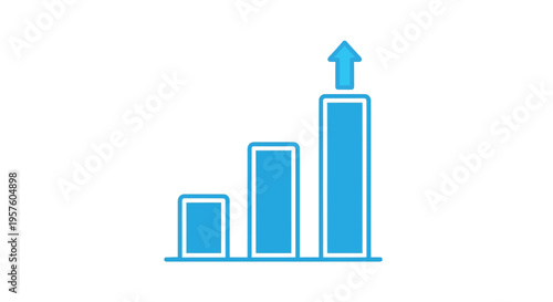 A simple blue bar graph illustrates increasing data trends and positive growth visually high quality professional