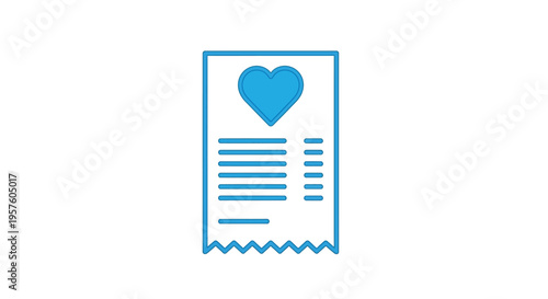 A blue receipt icon featuring a heart shape at the top representing love or appreciation