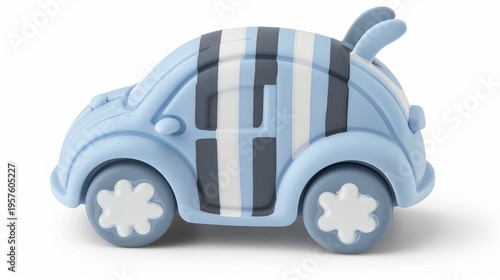 Stylized light blue cartoon car featuring bold black and white stripes for a playful design