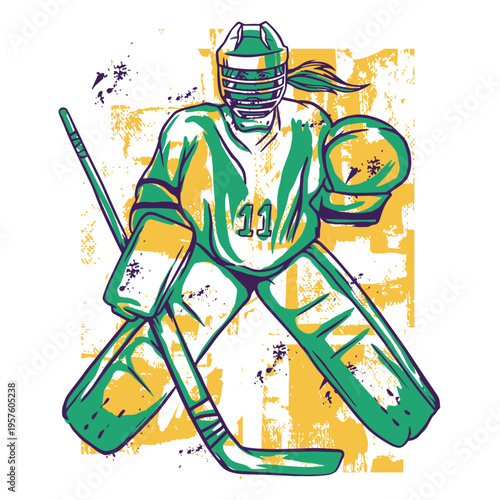 Hockey goalie holding a stick