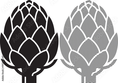Contrast of solid and textured artistic artichoke illustrations side by side